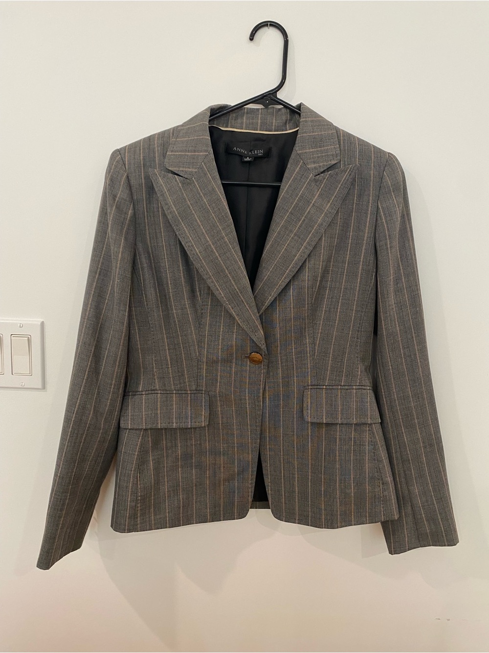 Anne Klein Gray Pinstripe Single-Button Blazer and pants